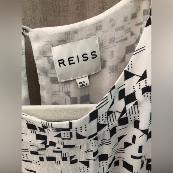 REISS London Silk Mini Dress Navy/Cream Pattern Size 2 - Picture 2 of 6